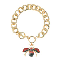 RHINESTONE PAVE ENAMEL BUMBLEBEE CHARM CUBAN LINK TOGGLE BRACELET