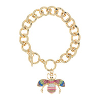 RHINESTONE PAVE ENAMEL BUMBLEBEE CHARM CUBAN LINK TOGGLE BRACELET