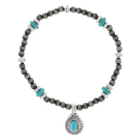 NAVAJO PEARL MULTI BEAD CONCHO TURQUOISE STONE CHARM BRACELET
