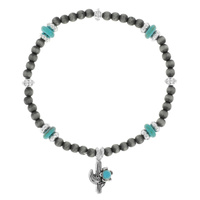 NAVAJO PEARL MULTI BEAD CACTUS TURQUOISE STONE CHARM BRACELET