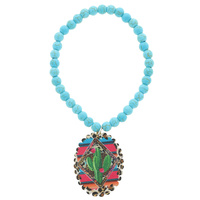 CACTUS WESTERN PRINT WOODEN HOWLITE BEAD STRETCH CHARM BRACELET