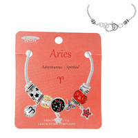 Aries BIRTHSTONE ZODIAC SIGN MULTI CHARM BRACELET IN SILVER TONE