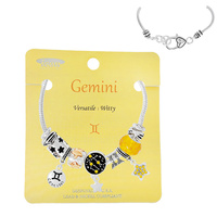 Gemini BIRTHSTONE ZODIAC SIGN MULTI CHARM BRACELET IN SILVER TONE