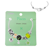 Pisces BIRTHSTONE ZODIAC SIGN MULTI CHARM BRACELET IN SILVER TONE