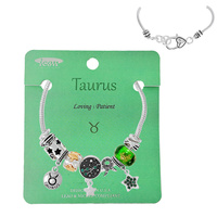 Taurus BIRTHSTONE ZODIAC SIGN MULTI CHARM BRACELET IN SILVER TONE