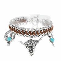 STEER - WESTERN THEMED WOVEN LINK SUEDE CHARM TOGGLE BRACELET WITH SEMI PRECIOUS TURQUOISE STONE