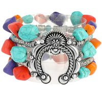 HORSESHOE MULTISTRANDED SEMI-STONE BEADED STRETCH BRACELET- SOUTHWESTERN JEWELRY