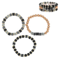3-PIECE SET -  SURFER HEISHI DISC MULTI-BEAD LAYERING STRETCH BRACELETS