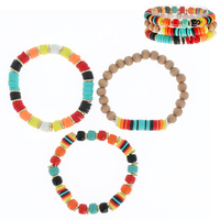 3-PIECE SET -  SURFER HEISHI DISC MULTI-BEAD LAYERING STRETCH BRACELETS