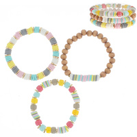 3-PIECE SET -  SURFER HEISHI DISC MULTI-BEAD LAYERING STRETCH BRACELETS