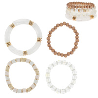 4-PIECE SET-BOHEMIAN BAMBOO HEISHI DISC ASSORTED MULTI-BEAD LAYERING STRETCH BRACELETS