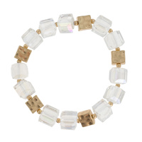 GOLD AND ACRYLIC TWO TONE QUARTZ CUBE STRETCH BRACELET