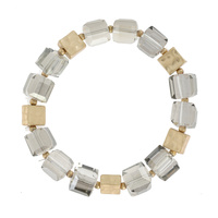 GOLD AND ACRYLIC TWO TONE QUARTZ CUBE STRETCH BRACELET