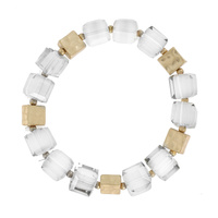 GOLD AND ACRYLIC TWO TONE QUARTZ CUBE STRETCH BRACELET