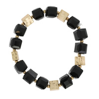 GOLD AND ACRYLIC TWO TONE QUARTZ CUBE STRETCH BRACELET