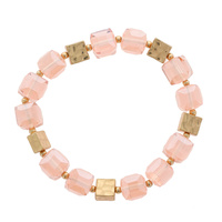 GOLD AND ACRYLIC TWO TONE QUARTZ CUBE STRETCH BRACELET