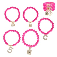NUMBER FIVE BEADED CHARM STRETCH BRACELET SET