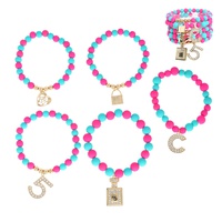 NUMBER FIVE BEADED CHARM STRETCH BRACELET SET