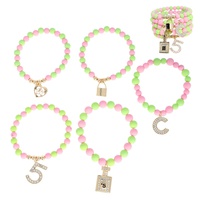 NUMBER FIVE BEADED CHARM STRETCH BRACELET SET