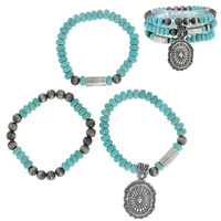 3-PIECE SET-WESTERN STYLE NAVAJO PEARL TURQUOISE CONCHO CHARM BRACELET