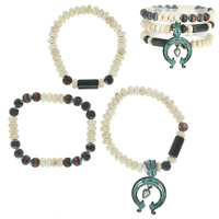 3-PIECE SET-WESTERN STYLE NAVAJO PEARL TURQUOISE SQUASH BLOSSOM CHARM BRACELET