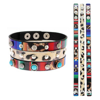 COW PRINT/ LEOPARD PRINT / SERAPE PRINT -TURQUOISE STONE WESTERN 3-PIECE SNAP BUTTON BRACELET SET