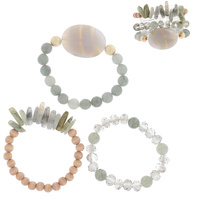 3-PIECE SET-QUARTZ NATURAL STONE  BEAD MIX STACKABLE HEALING ENERGY DIFFUSER BEADED BRACELETS