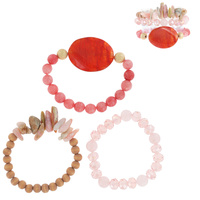 3-PIECE SET-QUARTZ NATURAL STONE  BEAD MIX STACKABLE HEALING ENERGY DIFFUSER BEADED BRACELETS