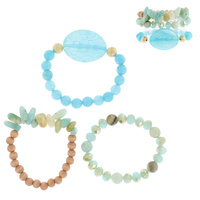 3-PIECE SET-QUARTZ NATURAL STONE  BEAD MIX STACKABLE HEALING ENERGY DIFFUSER BEADED BRACELETS