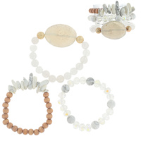 3-PIECE SET-QUARTZ NATURAL STONE  BEAD MIX STACKABLE HEALING ENERGY DIFFUSER BEADED BRACELETS