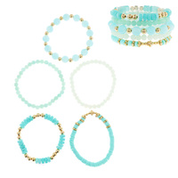 BOHO 5-PIECE STACKABLE MULTI BEAD BEADED STRETCH BRACELET SET