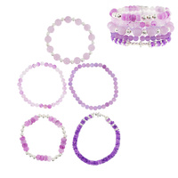 BOHO 5-PIECE STACKABLE MULTI BEAD BEADED STRETCH BRACELET SET