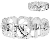 GUARDIAN ANGEL HOPE, LOVE, FAITH CUTOUT STRETCH BRACELET IN SILVER AND MULTITONE METAL
