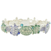 TURTLE - MARINE NAUTICAL OCEAN THEMED RHINESTONE ACCENT STRETCH BRACELET