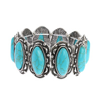 WESTERN  OVAL TURQUOISE STONE STRETCH BRACELET