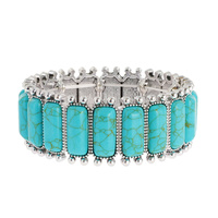 WESTERN RECTANGULAR TURQUOISE STONE STRETCH BRACELET