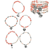 LOVING - 5 PIECE SET-SPIRITUAL RELIGIOUS AFFIRMATION  ASSORTED ACRYLIC BEADED STRETCH STACKABLE LAYERING CHARM BRACELETS