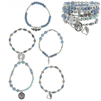 GUARDIAN ANGEL - 5 PIECE SET-SPIRITUAL RELIGIOUS AFFIRMATION  ASSORTED ACRYLIC BEADED STRETCH STACKABLE LAYERING CHARM BRACELETS