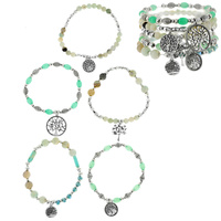 TREE OF LIFE- 5 PIECE SET-SPIRITUAL RELIGIOUS AFFIRMATION  ASSORTED ACRYLIC BEADED STRETCH STACKABLE LAYERING CHARM BRACELETS