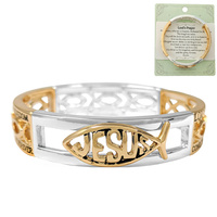 ICHTHYS FISH JESUS -LORD'S PRAYER SPIRITUAL MESSAGE  STRETCH BANGLE BRACELET