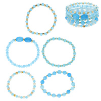 BOHEMIAN 5-PIECE BEADED STRETCH LAYERING STACKABLE BRACELET SET WITH GOLD ACCENT