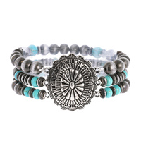 WESTERN CONCHO NAVAJO PEARL AND TURQUOISE MULTISTRANDED BEADED STRETCH BRACELET