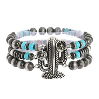 WESTERN CACTUS NAVAJO PEARL AND TURQUOISE MULTISTRANDED BEADED STRETCH BRACELET