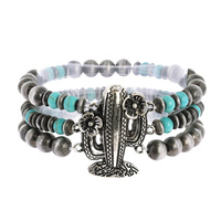 WESTERN CACTUS NAVAJO PEARL AND TURQUOISE MULTISTRANDED BEADED STRETCH BRACELET