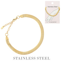 FLAT SNAKE CHAIN LINK ADJUSTABLE BRACELET IN GOLD AND SILVER TONE STAINLESS STEEL