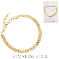 CUBAN CURB CHAIN LINK ADJUSTABLE BRACELET IN GOLD AND SILVER TONE STAINLESS STEEL