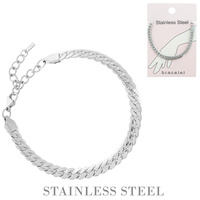 CUBAN CURB CHAIN LINK ADJUSTABLE BRACELET IN GOLD AND SILVER TONE STAINLESS STEEL