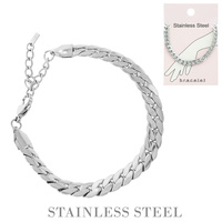 CUBAN CURB CHAIN LINK ADJUSTABLE BRACELET IN GOLD AND SILVER TONE STAINLESS STEEL