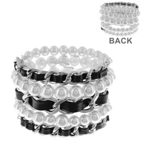 5-PIECE METALLIC BEADED LEATHER WOVEN CHAIN LAYERING BRACELET SET