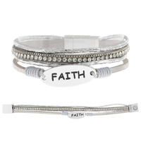 FAITH - RELIGIOUS CRYSTAL RHINESTONE MULTI-STRAND SYNTHETIC LEATHER MAGNETIC BRACELET